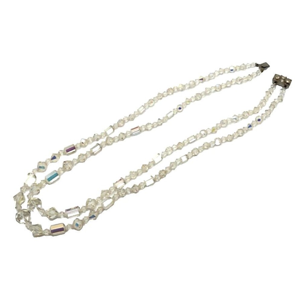 Vintage Faceted Crystal Bead Necklace Double Strand Statement 20"